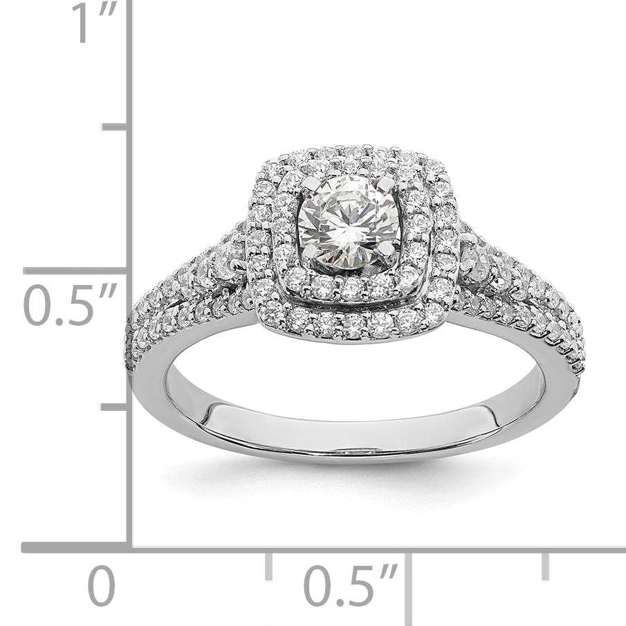 14K White Gold Double Halo (Holds 1/3 Carat (4.5mm) Round Center) 1/2 Diamond Semi Mount Engagement Ring