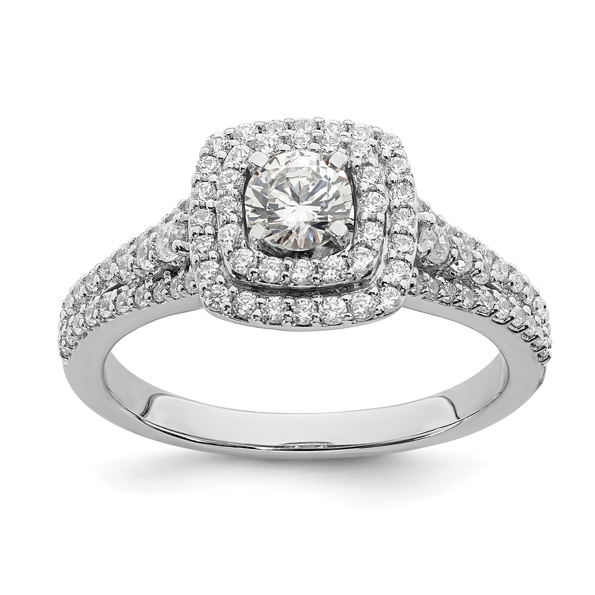 14K White Gold Double Halo (Holds 1/3 Carat (4.5mm) Round Center) 1/2 Diamond Semi Mount Engagement Ring