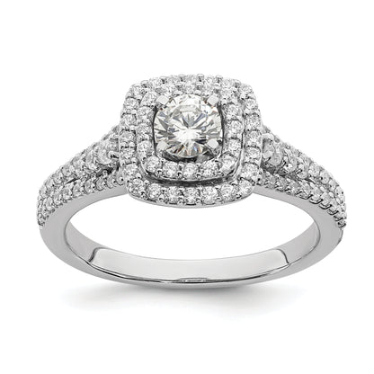 14K White Gold Double Halo (Holds 1/3 Carat (4.5mm) Round Center) 1/2 Diamond Semi Mount Engagement Ring
