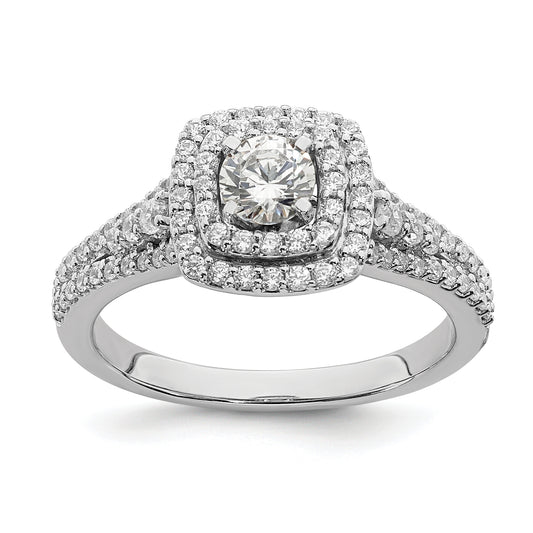 14K White Gold Double Halo (Holds 1/3 Carat (4.5mm) Round Center) 1/2 Diamond Semi Mount Engagement Ring