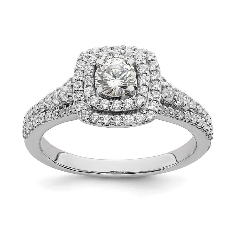 14K White Gold Double Halo (Holds 1/3 Carat (4.5mm) Round Center) 1/2 Diamond Semi Mount Engagement Ring