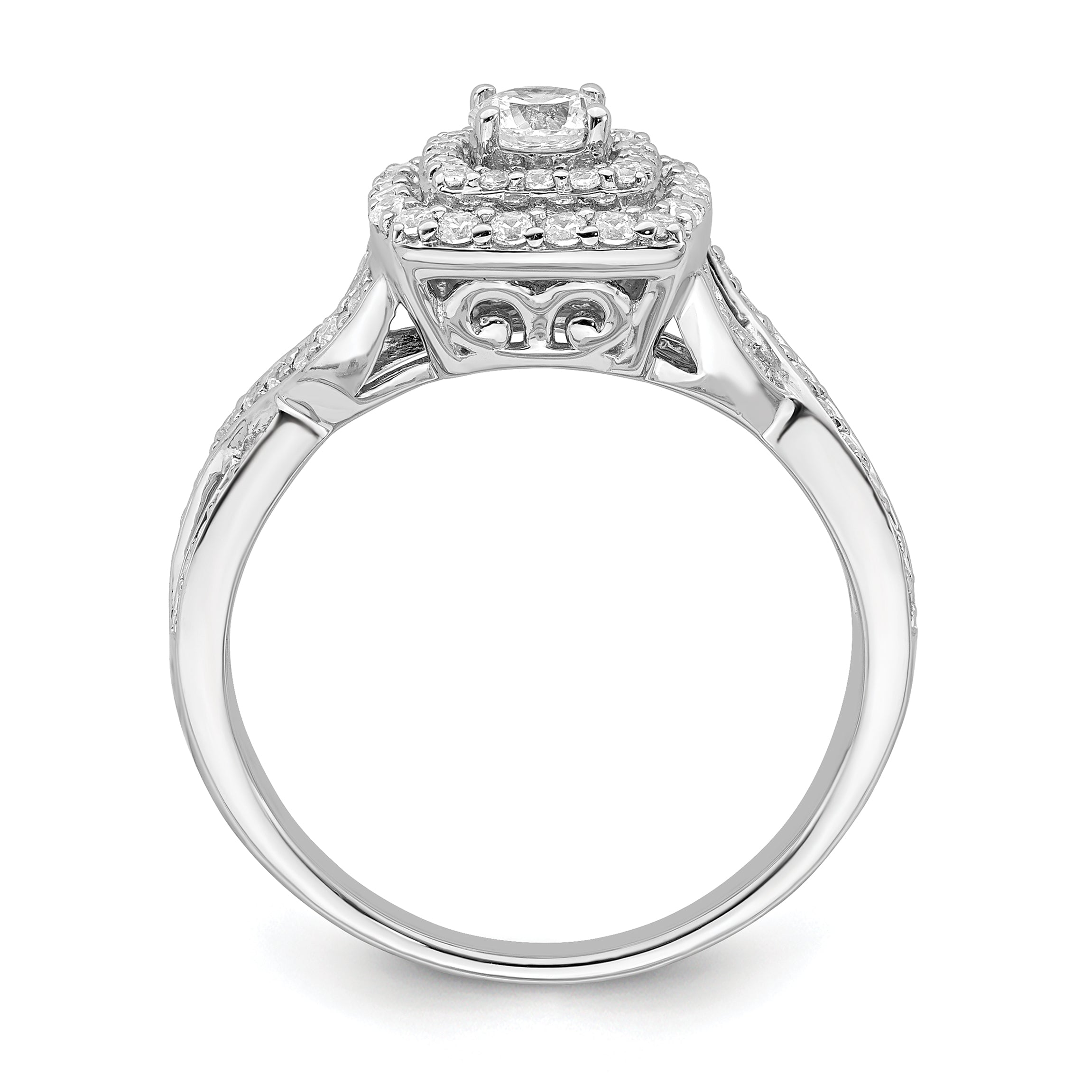 14K White Gold Double Halo (Holds 1/4 Carat (4.1mm) Round Center) 1/2 Diamond Semi Mount Engagement Ring