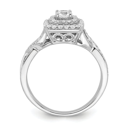 14K White Gold Double Halo (Holds 1/4 Carat (4.1mm) Round Center) 1/2 Diamond Semi Mount Engagement Ring