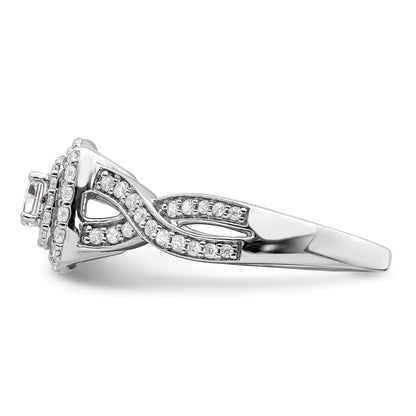 14K White Gold Double Halo (Holds 1/4 Carat (4.1mm) Round Center) 1/2 Diamond Semi Mount Engagement Ring
