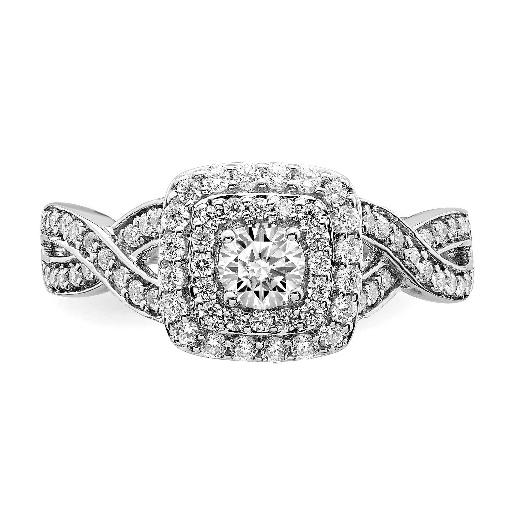 14K White Gold Double Halo (Holds 1/4 Carat (4.1mm) Round Center) 1/2 Diamond Semi Mount Engagement Ring