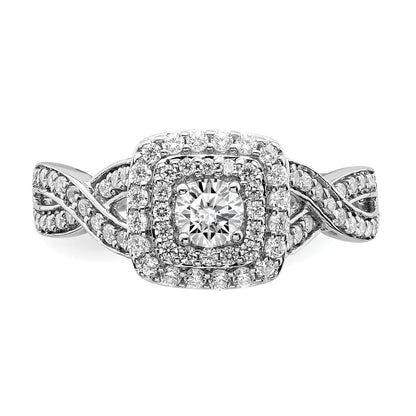 14K White Gold Double Halo (Holds 1/4 Carat (4.1mm) Round Center) 1/2 Diamond Semi Mount Engagement Ring