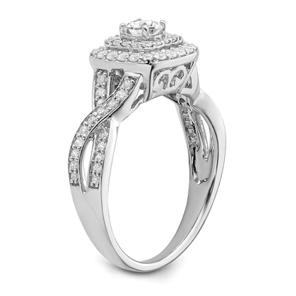 14K White Gold Double Halo (Holds 1/4 Carat (4.1mm) Round Center) 1/2 Diamond Semi Mount Engagement Ring