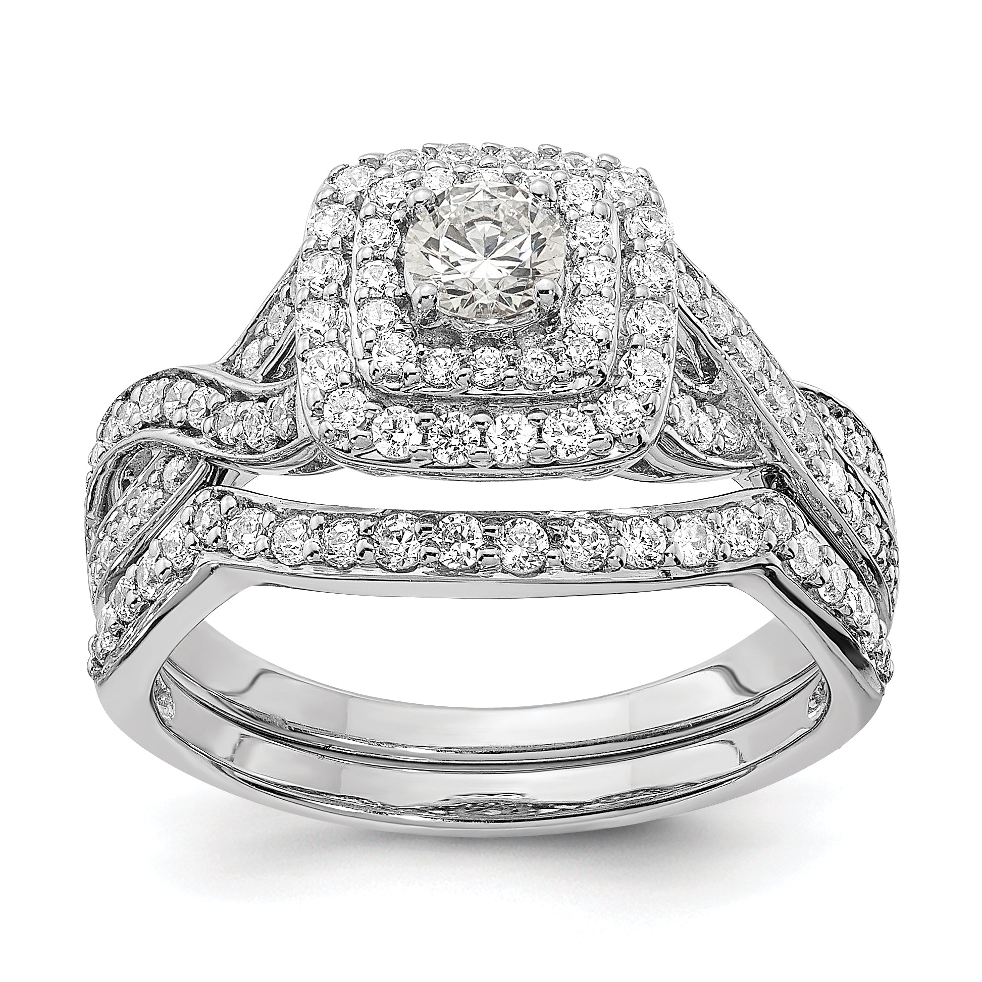 14K White Gold Double Halo (Holds 1/4 Carat (4.1mm) Round Center) 1/2 Diamond Semi Mount Engagement Ring