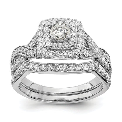 14K White Gold Double Halo (Holds 1/4 Carat (4.1mm) Round Center) 1/2 Diamond Semi Mount Engagement Ring