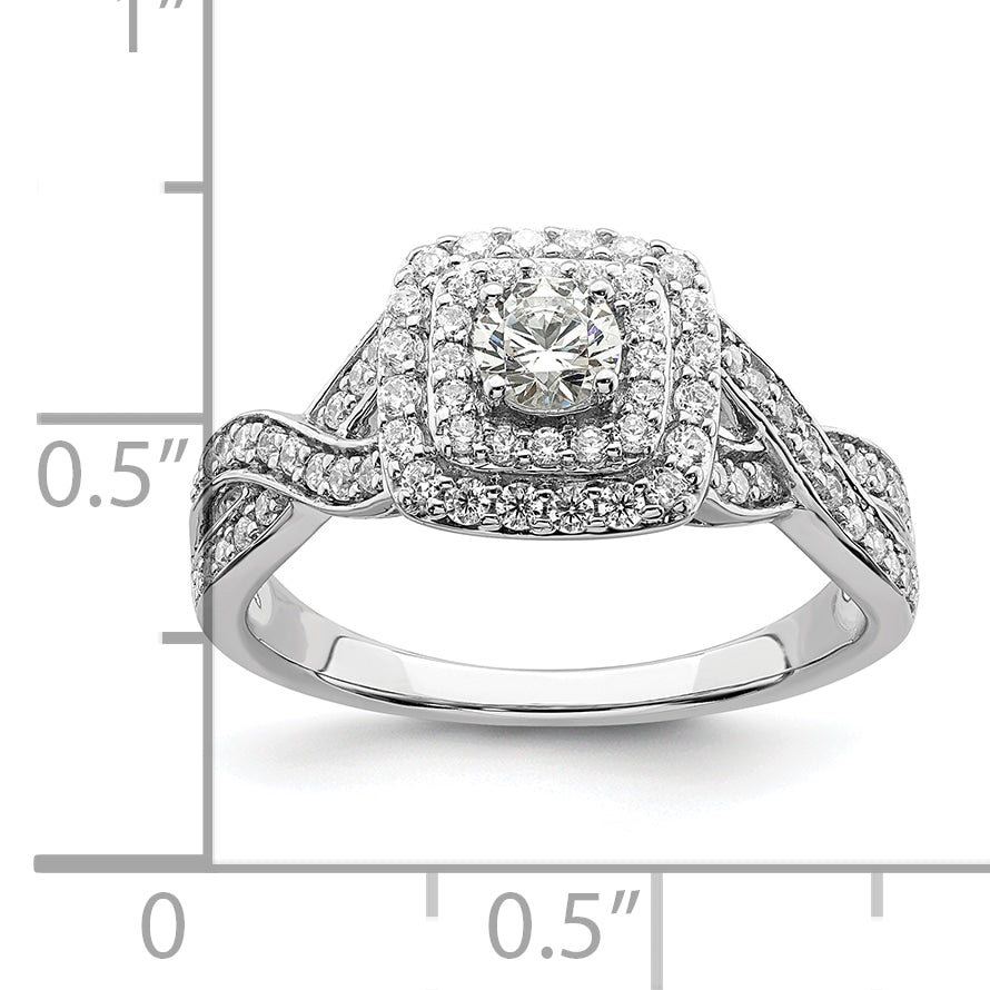 14K White Gold Double Halo (Holds 1/4 Carat (4.1mm) Round Center) 1/2 Diamond Semi Mount Engagement Ring