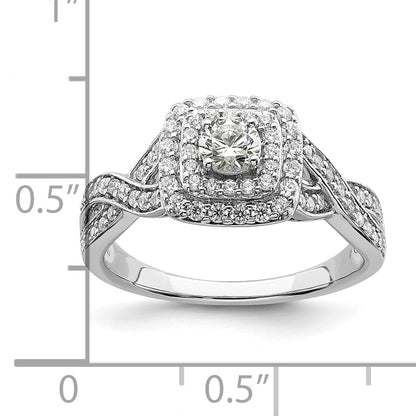 14K White Gold Double Halo (Holds 1/4 Carat (4.1mm) Round Center) 1/2 Diamond Semi Mount Engagement Ring