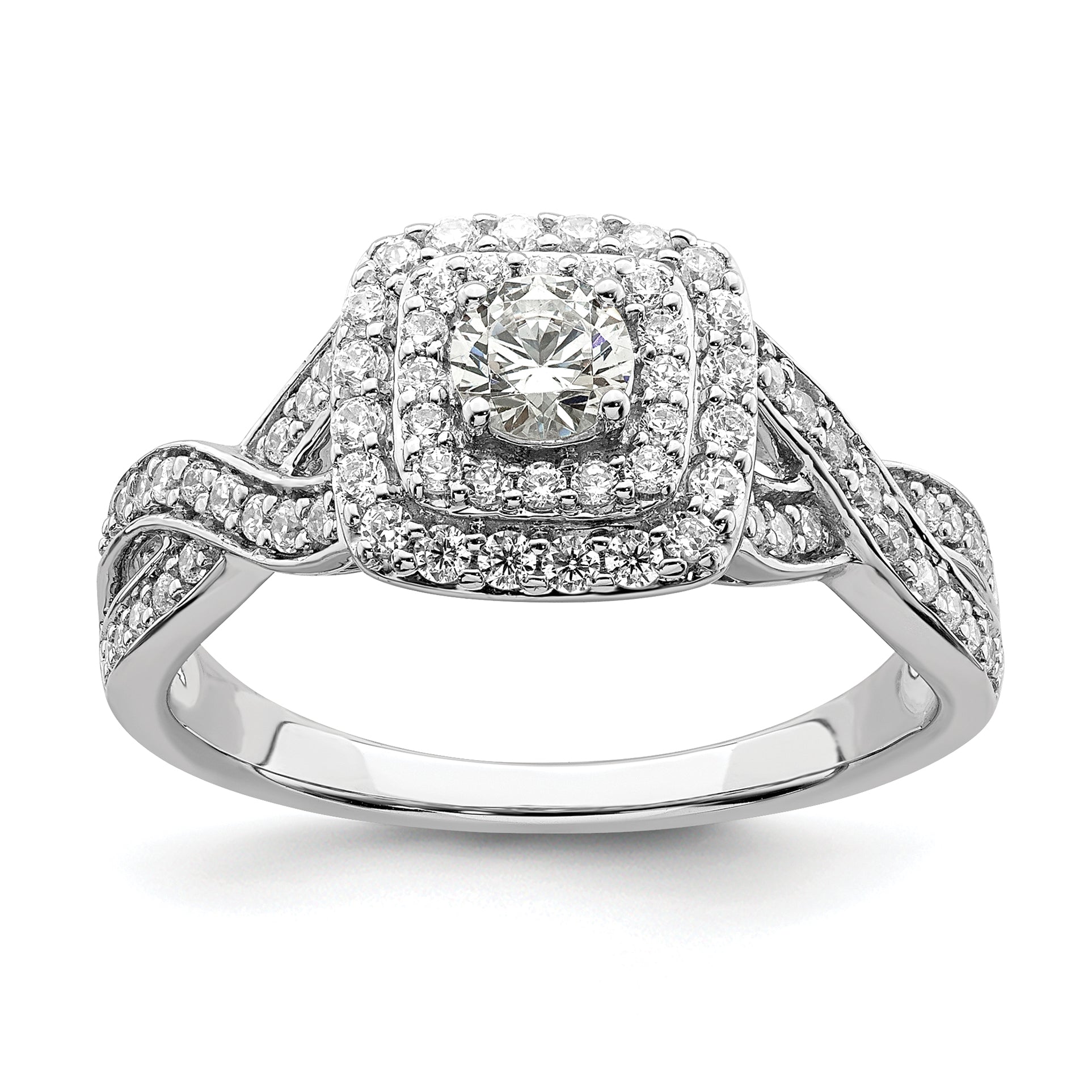 14K White Gold Double Halo (Holds 1/4 Carat (4.1mm) Round Center) 1/2 Diamond Semi Mount Engagement Ring