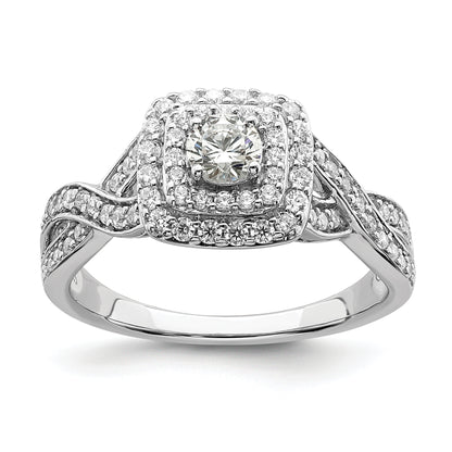 14K White Gold Double Halo (Holds 1/4 Carat (4.1mm) Round Center) 1/2 Diamond Semi Mount Engagement Ring