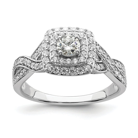 14K White Gold Double Halo (Holds 1/4 Carat (4.1mm) Round Center) 1/2 Diamond Semi Mount Engagement Ring
