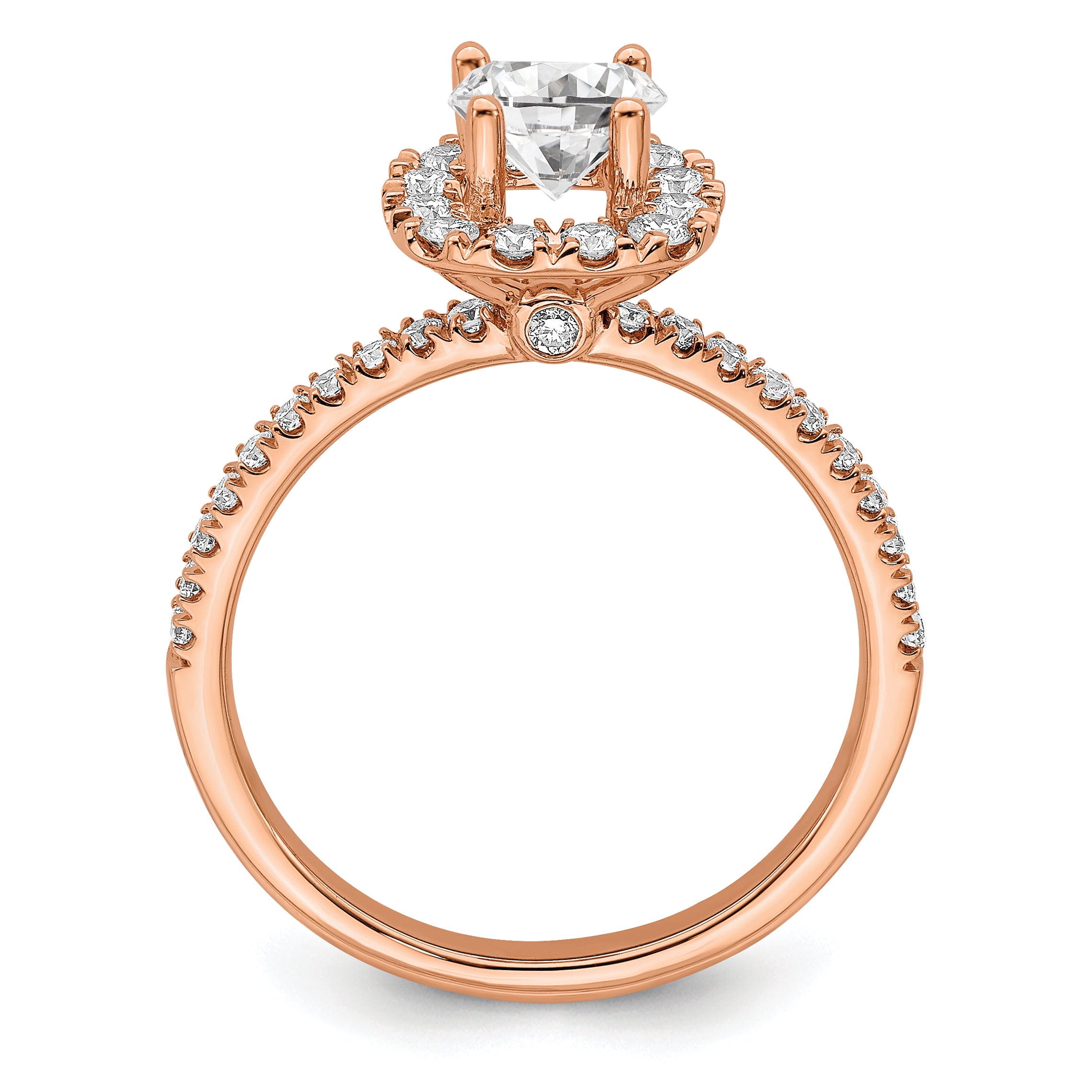 14k Rose Gold 1 Ct. Lab Grown Diamond VS/SI+ G+ Round Halo Engagement Ring