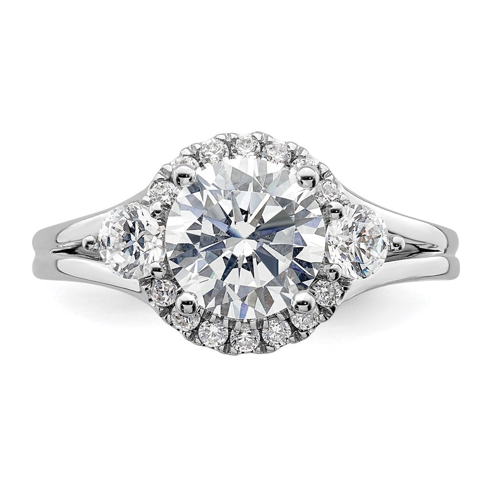 14k White Gold 1/2 Ct. Lab Grown Diamond VS/SI+ G+ 1 1/2 Ct. Center Round Semi Mount Three Stone Engagement Ring