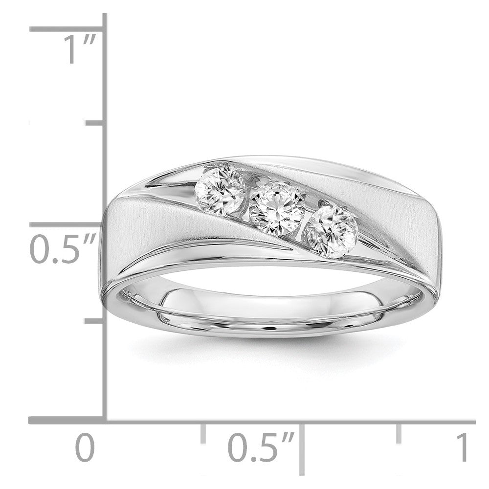 14k White Gold 5/8 Ct. Lab Grown Diamond VS/SI+ G+ Three Stone Men's Ring