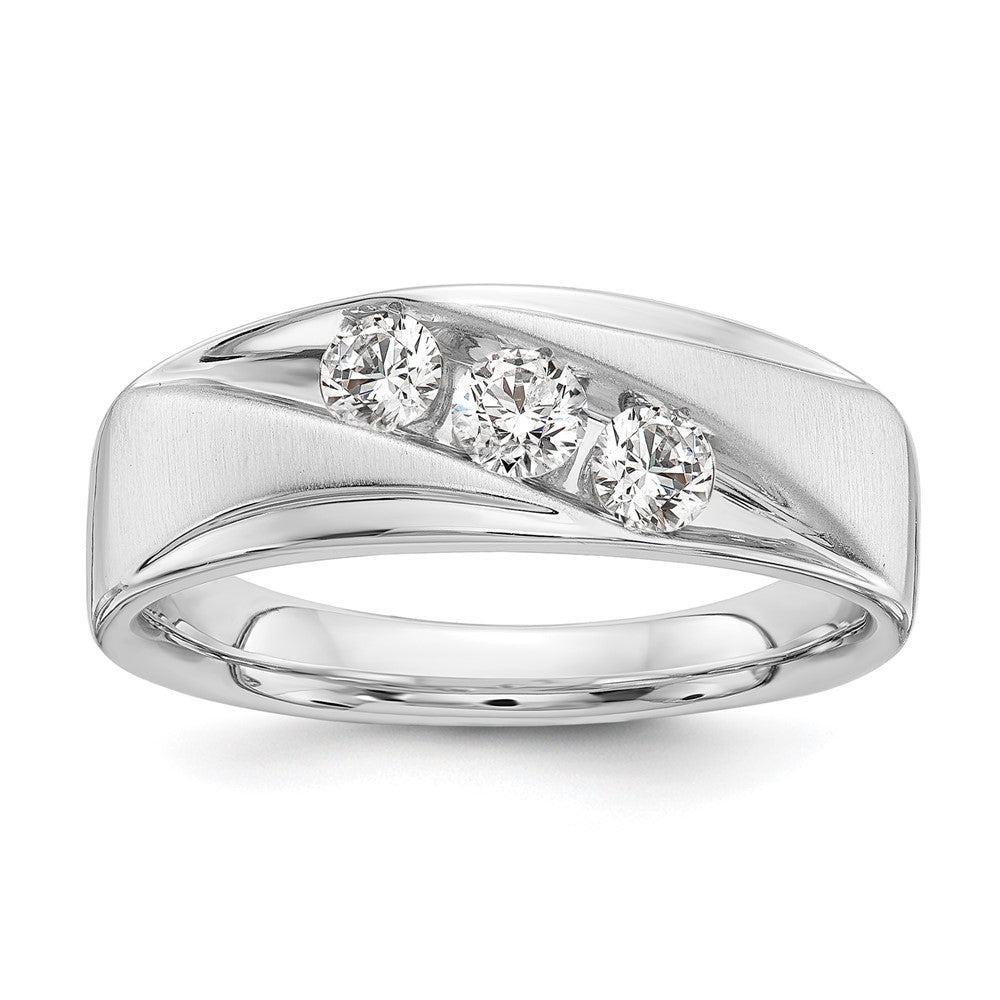 14k White Gold 5/8 Ct. Lab Grown Diamond VS/SI+ G+ Three Stone Men's Ring
