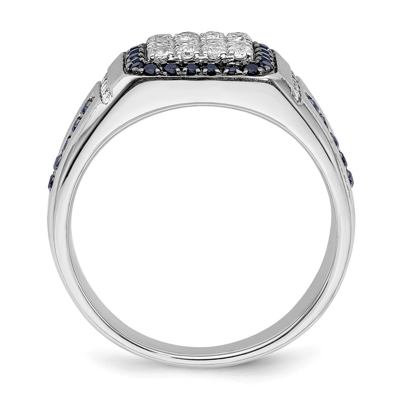 10k White Gold 3/8 Ct. Lab Grown Diamond VS/SI+ G+ and Lab Created Blue Sapphire Men's Ring