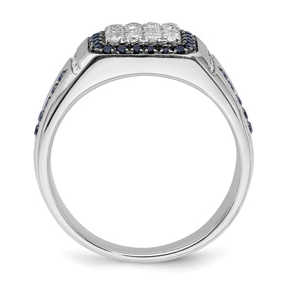 10k White Gold 3/8 Ct. Lab Grown Diamond VS/SI+ G+ and Lab Created Blue Sapphire Men's Ring