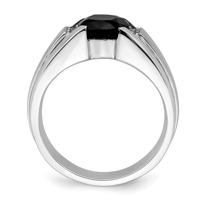 14k White Gold Onyx and Real Diamond Mens Ring