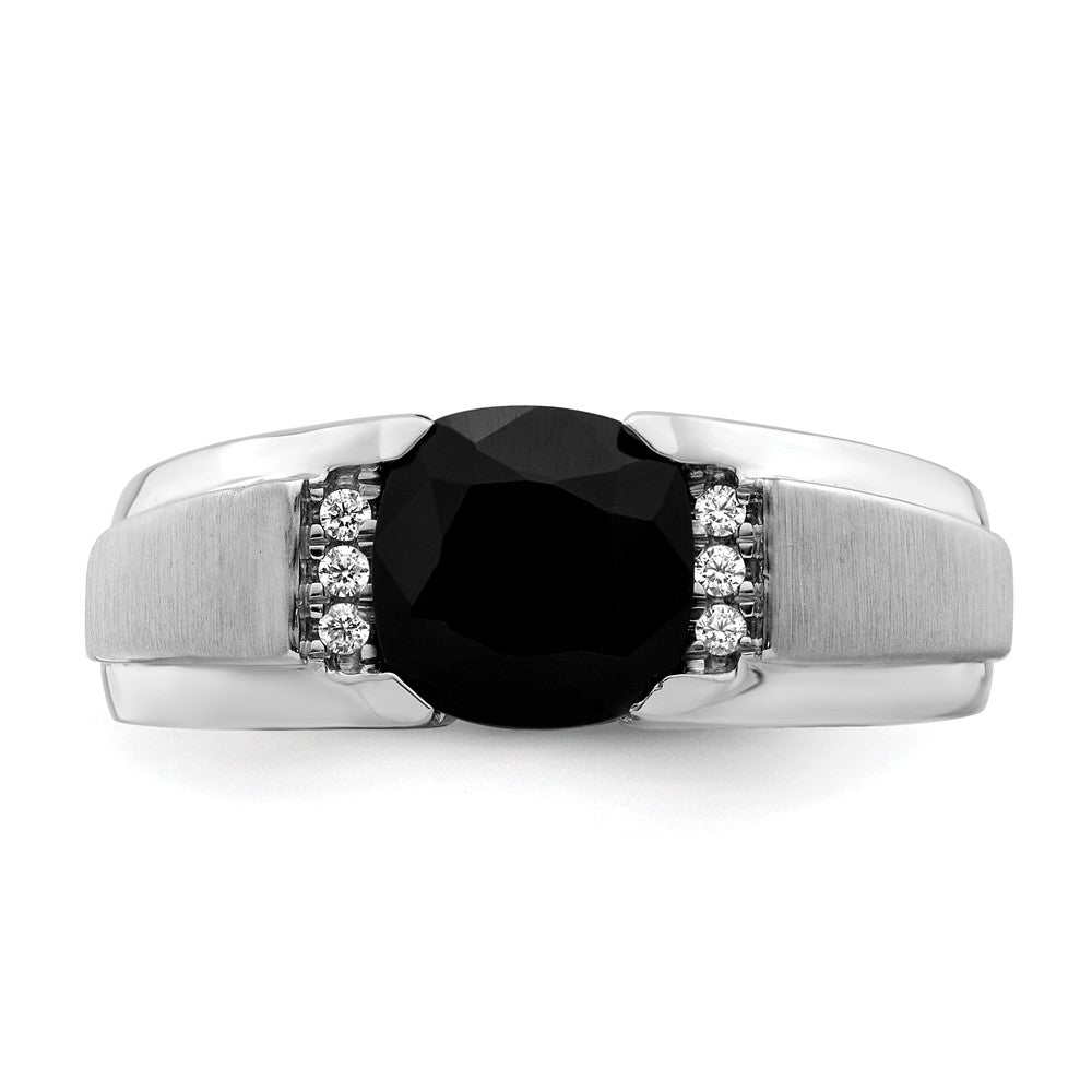 14k White Gold Onyx and Real Diamond Mens Ring