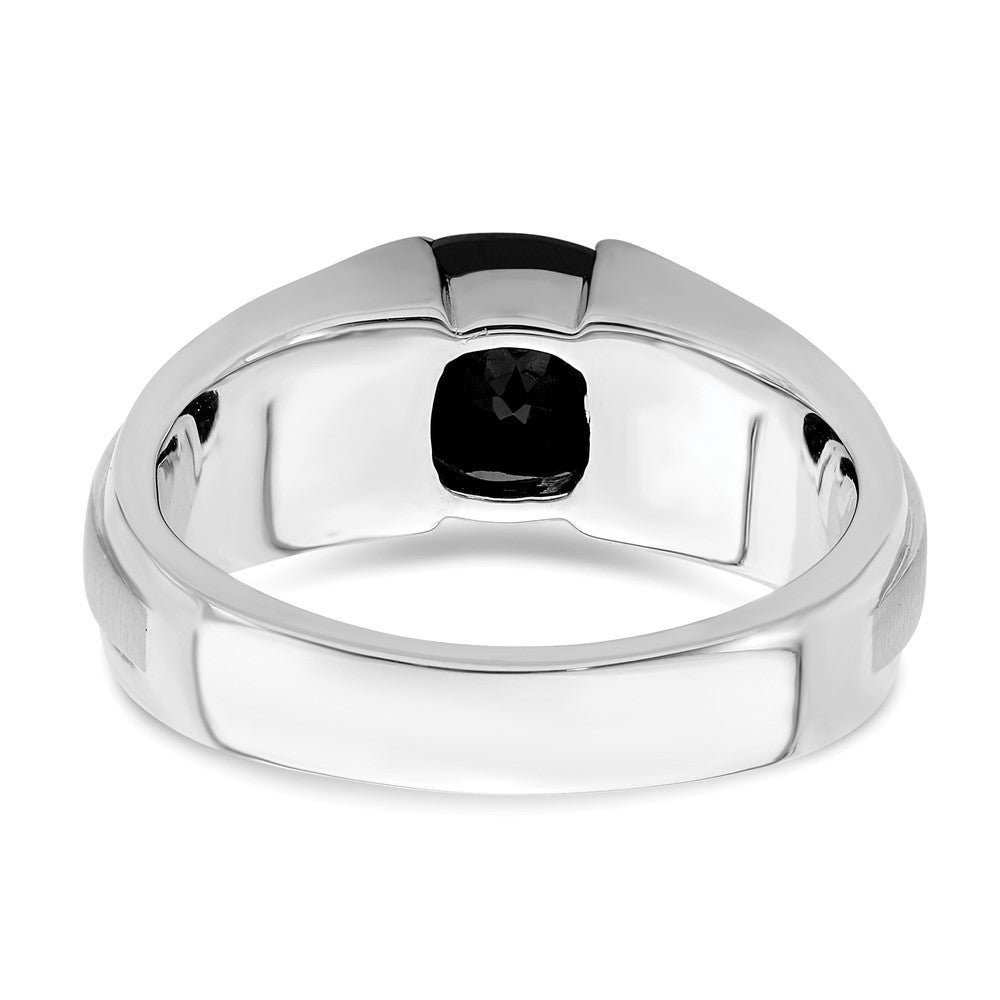 14k White Gold Onyx and Real Diamond Mens Ring