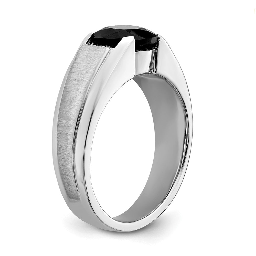 14k White Gold Onyx and Real Diamond Mens Ring