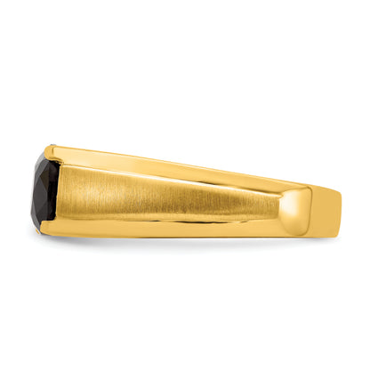 14K Yellow Gold Onyx and Real Diamond Mens Ring