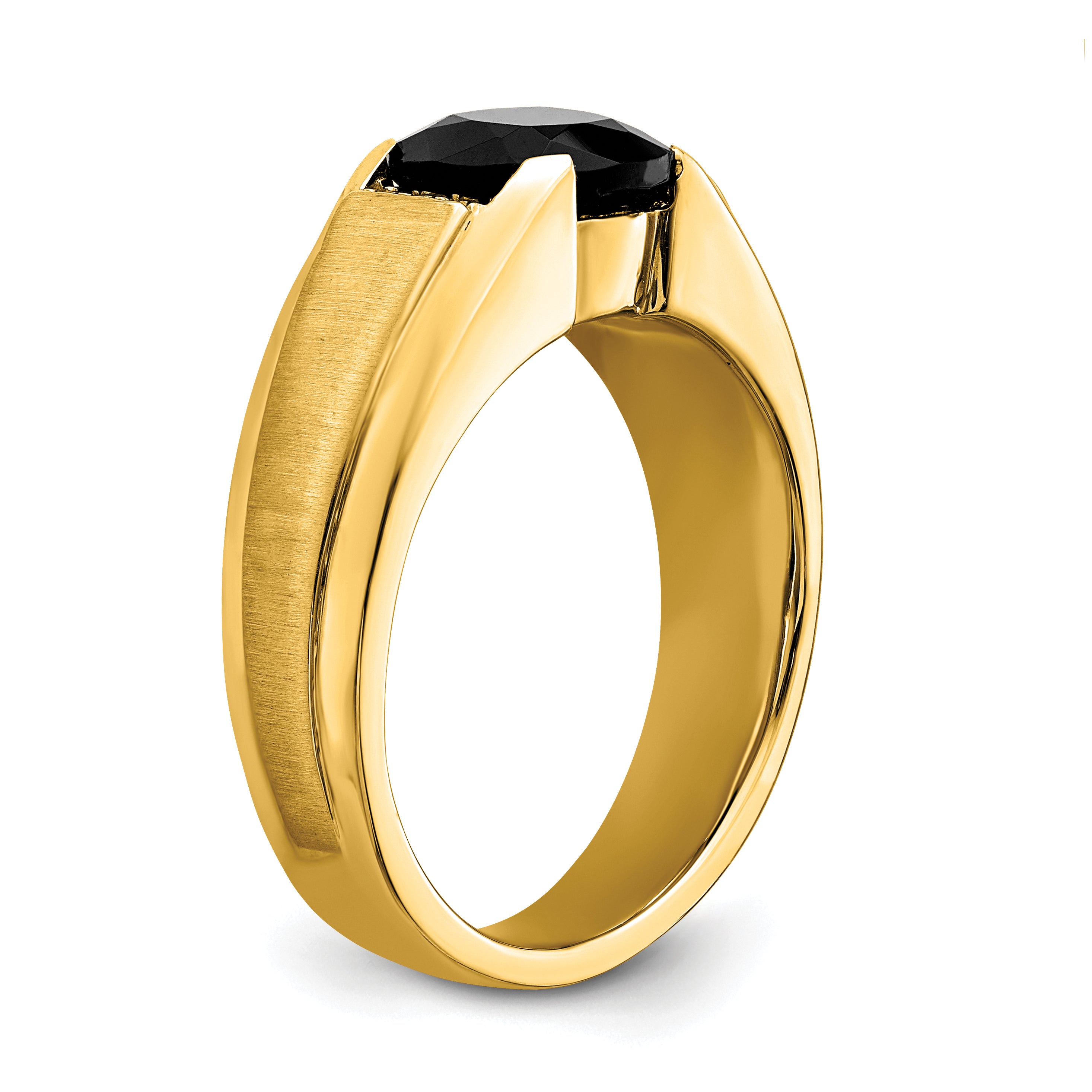 14K Yellow Gold Onyx and Real Diamond Mens Ring
