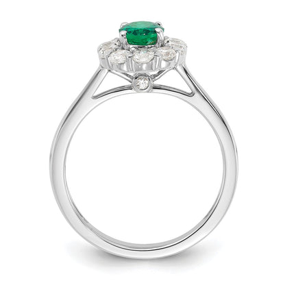 14k White Gold 5/8 Ct. Lab Grown Diamond VS/SI+ G+ and Oval Lab Created Emerald Halo Fashion Ring