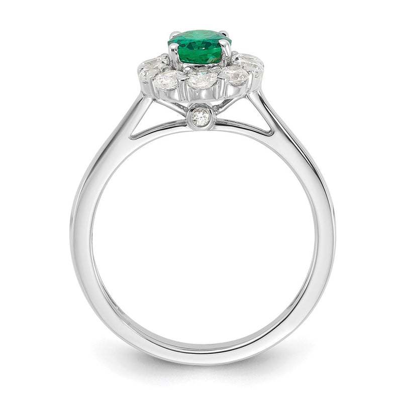 14k White Gold 5/8 Ct. Lab Grown Diamond VS/SI+ G+ and Oval Lab Created Emerald Halo Fashion Ring