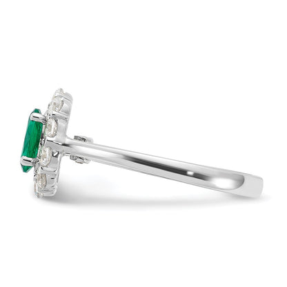 14k White Gold 5/8 Ct. Lab Grown Diamond VS/SI+ G+ and Oval Lab Created Emerald Halo Fashion Ring