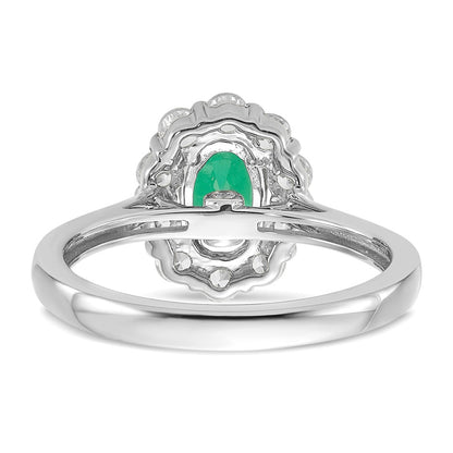 14k White Gold 5/8 Ct. Lab Grown Diamond VS/SI+ G+ and Oval Lab Created Emerald Halo Fashion Ring