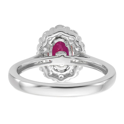14k White Gold 5/8 Ct. Lab Grown Diamond VS/SI+ G+ and Oval Lab Created Ruby Halo Fashion Ring
