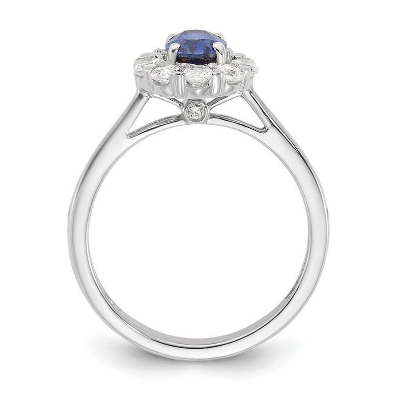 14k White Gold 5/8 Ct. Lab Grown Diamond VS/SI+ G+ and Oval Lab Created Blue Sapphire Halo Fashion Ring