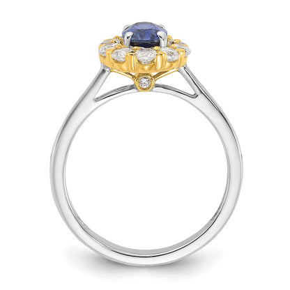 14k Two-Tone 5/8 Ct. Lab Grown Diamond VS/SI+ G+ and Oval Lab Created Blue Sapphire Halo Fashion Ring