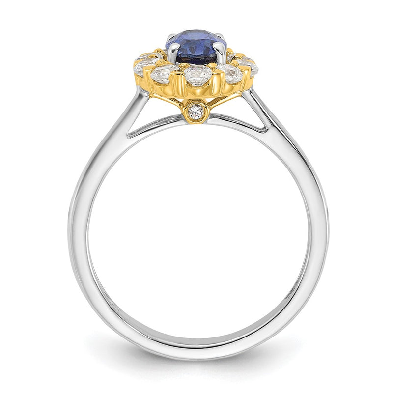 14k Two-Tone 5/8 Ct. Lab Grown Diamond VS/SI+ G+ and Oval Lab Created Blue Sapphire Halo Fashion Ring