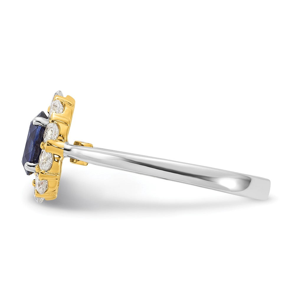 14k Two-Tone 5/8 Ct. Lab Grown Diamond VS/SI+ G+ and Oval Lab Created Blue Sapphire Halo Fashion Ring
