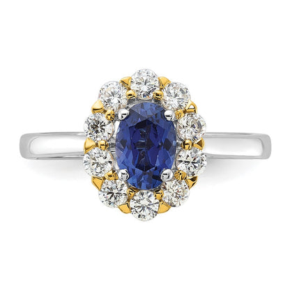 14k Two-Tone 5/8 Ct. Lab Grown Diamond VS/SI+ G+ and Oval Lab Created Blue Sapphire Halo Fashion Ring