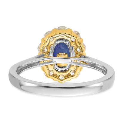 14k Two-Tone 5/8 Ct. Lab Grown Diamond VS/SI+ G+ and Oval Lab Created Blue Sapphire Halo Fashion Ring