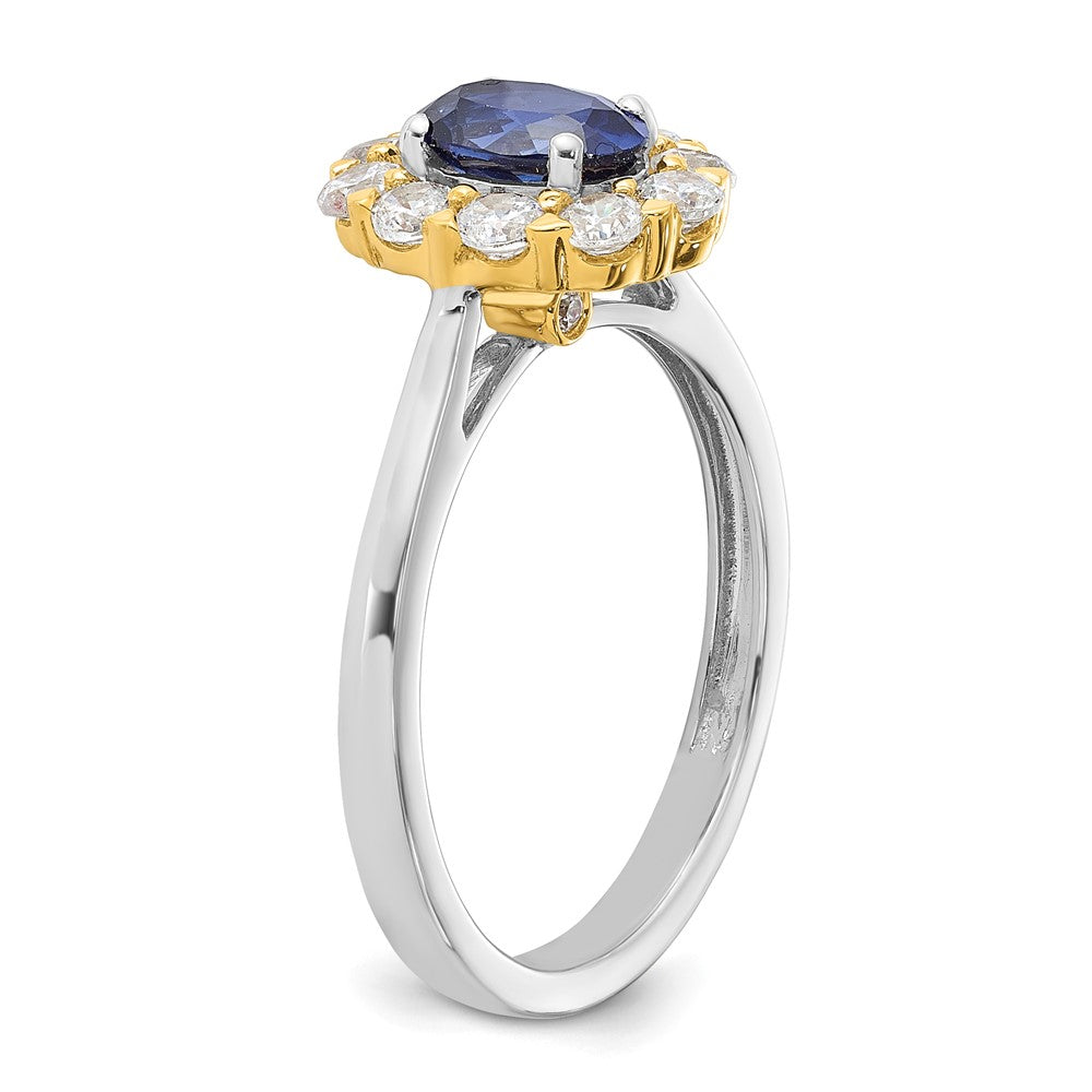 14k Two-Tone 5/8 Ct. Lab Grown Diamond VS/SI+ G+ and Oval Lab Created Blue Sapphire Halo Fashion Ring