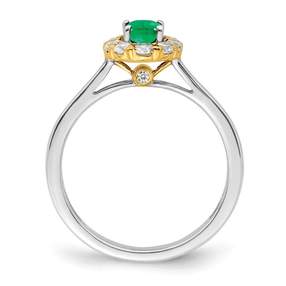 14k Two-Tone 5/8 Ct. Lab Grown Diamond VS/SI+ G+ and Oval Lab Created Emerald Halo Fashion Ring
