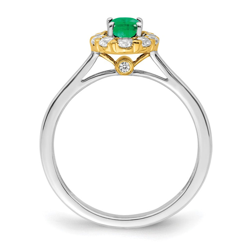 14k Two-Tone 5/8 Ct. Lab Grown Diamond VS/SI+ G+ and Oval Lab Created Emerald Halo Fashion Ring