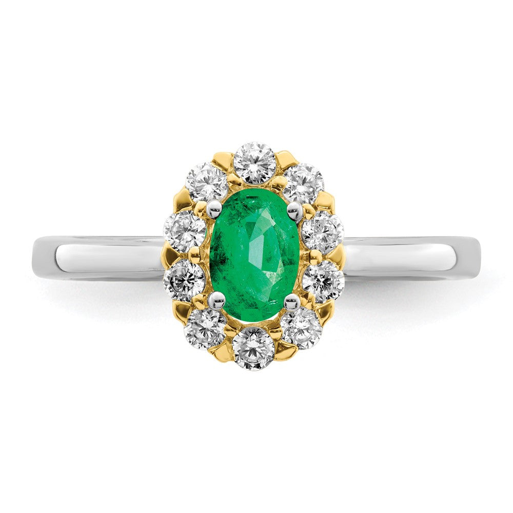 14k Two-Tone 5/8 Ct. Lab Grown Diamond VS/SI+ G+ and Oval Lab Created Emerald Halo Fashion Ring