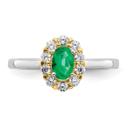14k Two-Tone 5/8 Ct. Lab Grown Diamond VS/SI+ G+ and Oval Lab Created Emerald Halo Fashion Ring