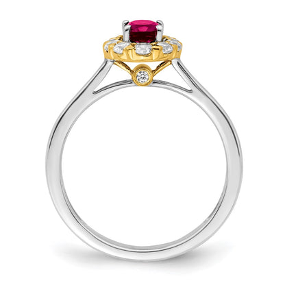 14k Two-Tone 5/8 Ct. Lab Grown Diamond VS/SI+ G+ and Oval Lab Created Ruby Halo Fashion Ring