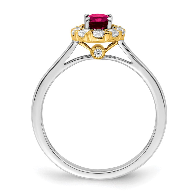 14k Two-Tone 5/8 Ct. Lab Grown Diamond VS/SI+ G+ and Oval Lab Created Ruby Halo Fashion Ring