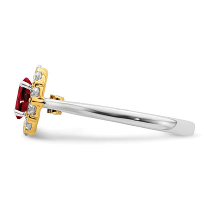 14k Two-Tone 5/8 Ct. Lab Grown Diamond VS/SI+ G+ and Oval Lab Created Ruby Halo Fashion Ring