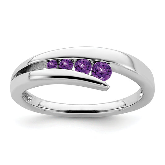 10K White Gold Amethyst 4-Stone Ring